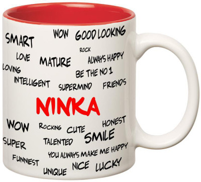

Huppme Good Personality Ninka Inner Red Ceramic Mug(350 ml), Red;white
