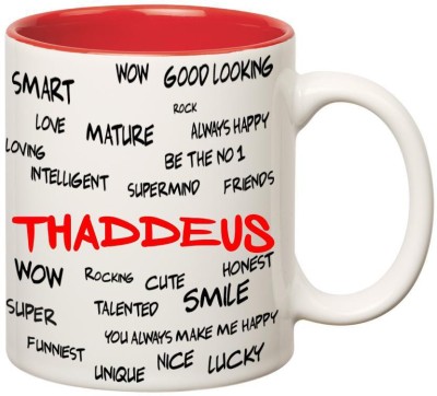 

Huppme Good Personality Thaddeus Inner Red Ceramic Mug(350 ml), Red;white