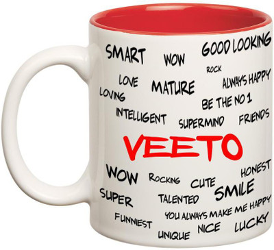 

Chanakya Good Personality Veeto Inner Red Cofffee Name Ceramic Mug(350 ml), Red;white