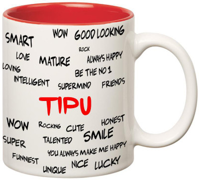 

Huppme Good Personality Tipu Inner Red Ceramic Mug(350 ml), Red;white