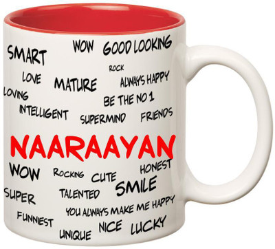 

Huppme Good Personality Naaraayan Inner Red Ceramic Mug(350 ml), Red;white