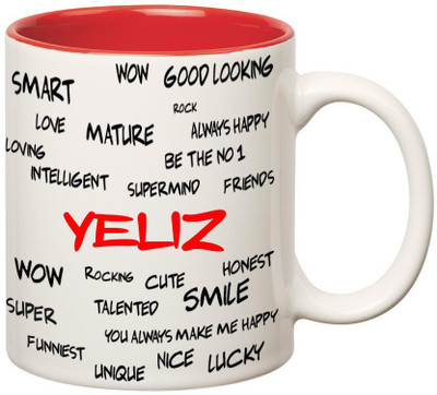 

Huppme Good Personality Yeliz Inner Red Ceramic Mug(350 ml), Red;white