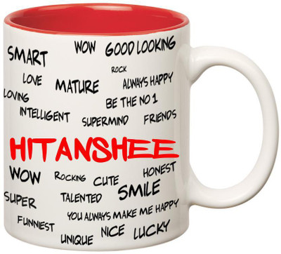

Huppme Good Personality Hitanshee Inner Red Ceramic Mug(350 ml), Red;white