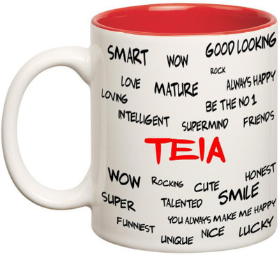 

Huppme Good Personality Teia Inner Red Ceramic Mug(350 ml), Red;white