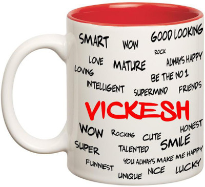 

Huppme Good Personality Vickesh Inner Red Ceramic Mug(350 ml), Red;white