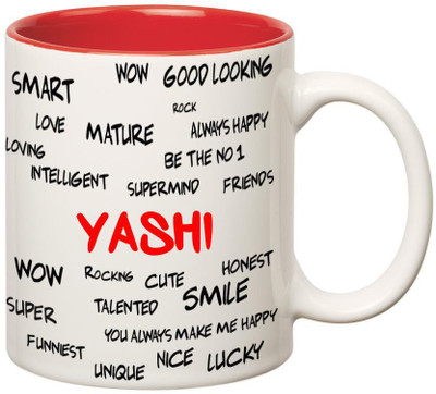 

Huppme Good Personality Yashi Inner Red Ceramic Mug(350 ml), Red;white