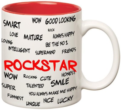 

Huppme Good Personality Rockstar Inner Red Ceramic Mug(350 ml), Red;white