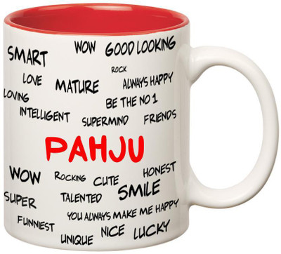

Huppme Good Personality Pahju Inner Red Ceramic Mug(350 ml), Red;white
