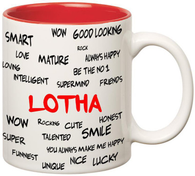 

Huppme Good Personality Lotha Inner Red Ceramic Mug(350 ml), Red;white