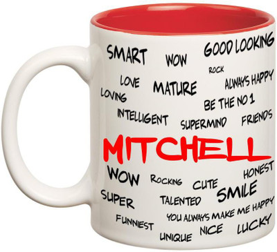 

Huppme Good Personality Mitchell Inner Red Ceramic Mug(350 ml), Red;white