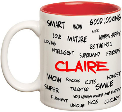 

Huppme Good Personality Claire Inner Red Ceramic Mug(350 ml), Red;white