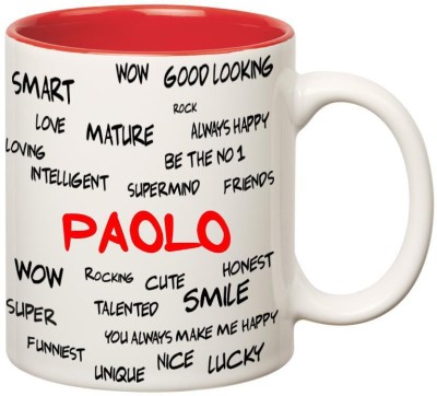 

Huppme Good Personality Paolo Inner Red Ceramic Mug(350 ml), Red;white