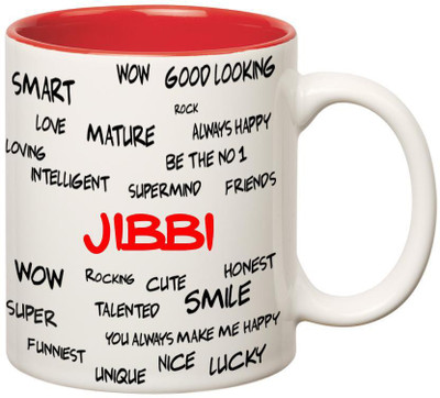 

Huppme Good Personality Jibbi Inner Red Ceramic Mug(350 ml), Red;white