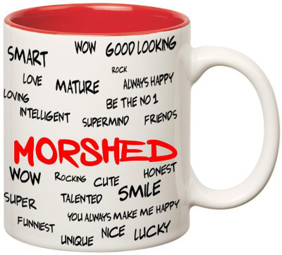 

Huppme Good Personality Morshed Inner Red Ceramic Mug(350 ml), Red;white