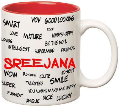 

Huppme Good Personality Sreejana Inner Red Ceramic Mug(350 ml), Red;white