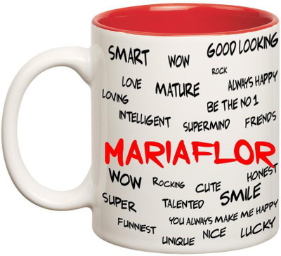 

Huppme Good Personality Mariaflor Inner Red Ceramic Mug(350 ml), Red;white