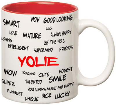 

Huppme Good Personality Yolie Inner Red Ceramic Mug(350 ml), Red;white
