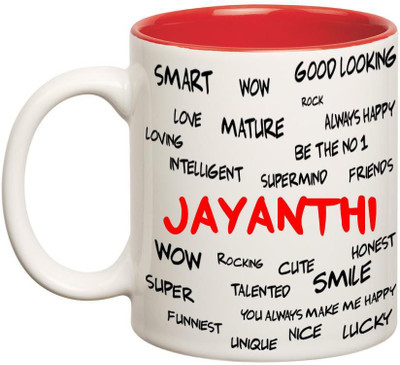 

Huppme Good Personality Jayanthi Inner Red Ceramic Mug(350 ml), Red;white