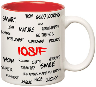 

Huppme Good Personality Iosif Inner Red Ceramic Mug(350 ml), Red;white