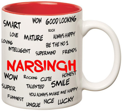 

Huppme Good Personality Narsingh Inner Red Ceramic Mug(350 ml), Red;white