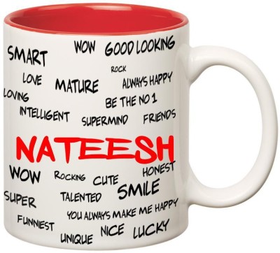 

Huppme Good Personality Nateesh Inner Red Ceramic Mug(350 ml), Red;white