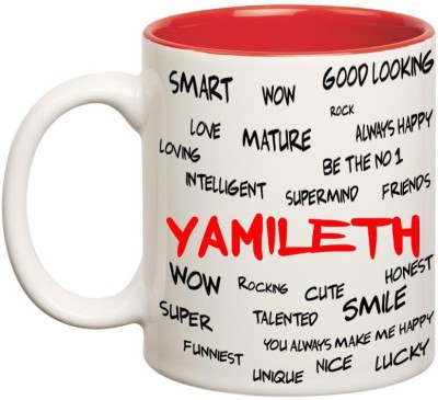 

Huppme Good Personality Yamileth Inner Red Ceramic Mug(350 ml), Red;white