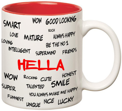 

Huppme Good Personality Hella Inner Red Ceramic Mug(350 ml), Red;white