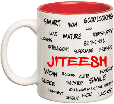 

Huppme Good Personality Jiteesh Inner Red Ceramic Mug(350 ml), Red;white