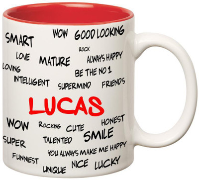 Huppme Good Personality Lucas Inner Red Ceramic Mug(350 ml), Red;white