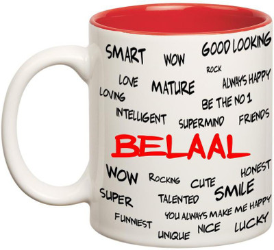 

Huppme Good Personality Belaal Inner Red Ceramic Mug(350 ml), Red;white