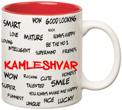 

Huppme Good Personality Kamleshvar Inner Red Ceramic Mug(350 ml), Red;white