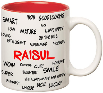 

Huppme Good Personality Raisul Inner Red Ceramic Mug(350 ml), Red;white