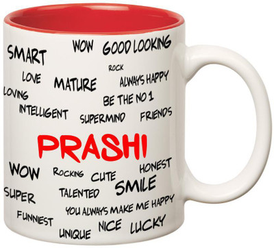 Huppme Good Personality Prashi Inner Red Ceramic Mug(350 ml), Red;white
