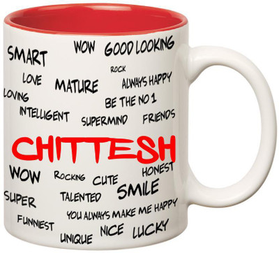 

Huppme Good Personality Chittesh Inner Red Ceramic Mug(350 ml), Red;white