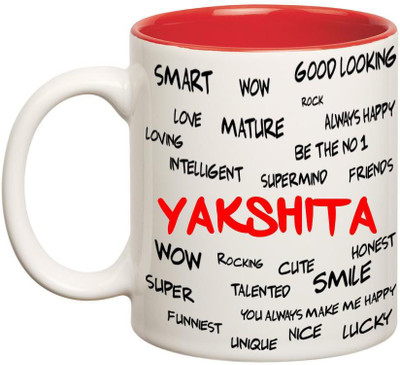 

Huppme Good Personality Yakshita Inner Red Ceramic Mug(350 ml), Red;white
