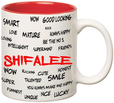 

Huppme Good Personality Shifalee Inner Red Ceramic Mug(350 ml), Red;white
