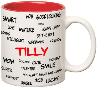 

Huppme Good Personality Tilly Inner Red Ceramic Mug(350 ml), Red;white