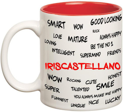 

Huppme Good Personality Iriscastellano Inner Red Ceramic Mug(350 ml), Red;white