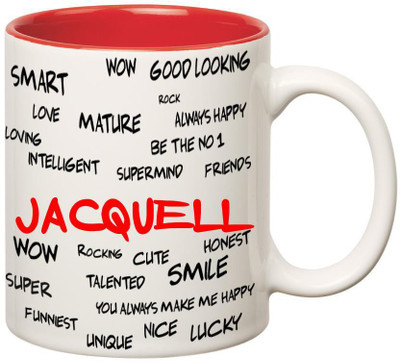 

Huppme Good Personality Jacquell Inner Red Ceramic Mug(350 ml), Red;white