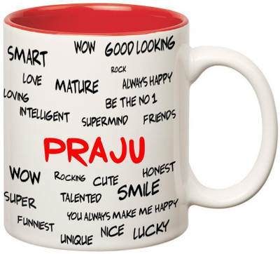 

Huppme Good Personality Praju Inner Red Ceramic Mug(350 ml), Red;white