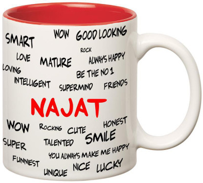 

Huppme Good Personality Najat Inner Red Ceramic Mug(350 ml), Red;white