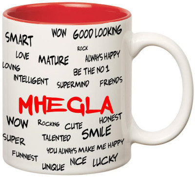

Huppme Good Personality Mhegla Inner Red Ceramic Mug(350 ml), Red;white