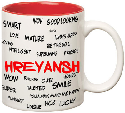 

Huppme Good Personality Hreyansh Inner Red Ceramic Mug(350 ml), Red;white