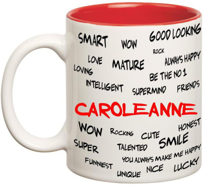 

Chanakya Good Personality Caroleanne Inner Red Cofffee Name Ceramic Mug(350 ml), Red;white