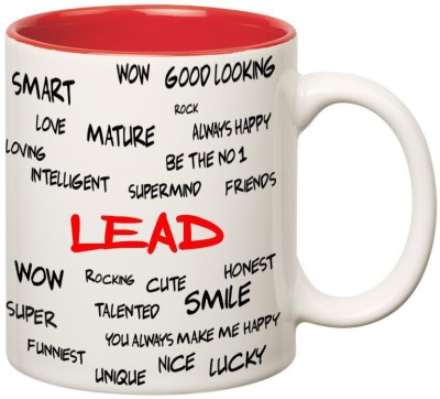 

Huppme Good Personality Lead Inner Red Ceramic Mug(350 ml), Red;white