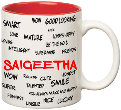 

Huppme Good Personality Saigeetha Inner Red Ceramic Mug(350 ml), Red;white