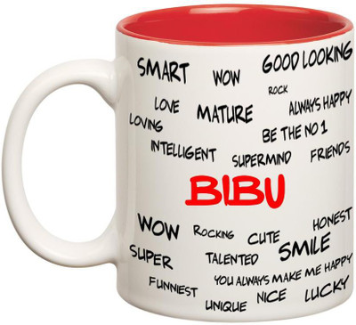 

Huppme Good Personality Bibu Inner Red Ceramic Mug(350 ml), Red;white