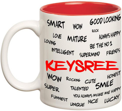 

Huppme Good Personality Keysree Inner Red Ceramic Mug(350 ml), Red;white