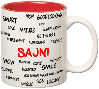 

Huppme Good Personality Sajni Inner Red Ceramic Mug(350 ml), Red;white