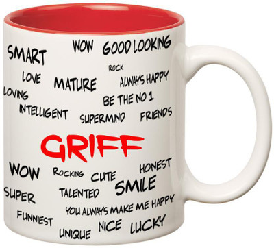 

Huppme Good Personality Griff Inner Red Ceramic Mug(350 ml), Red;white